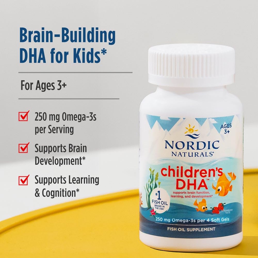 Nordic Naturals Children’s DHA, Strawberry - 360 Mini Chewable Soft Gels for Kids - 250 mg Omega-3 with EPA & DHA - Brain Development & Function - Non-GMO - 90 Servings Nordic Naturals buy supplements canada