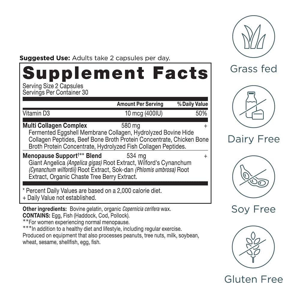 Ancient Nutrition Menopause Support + Collagen Supplement, Hydrolyzed Collagen Peptides, Key Clinically Validated Superfoods, Significant Improvement in Hot Flashes and Sleep Quality, 60 Capsules Ancient Nutrition buy supplements canada