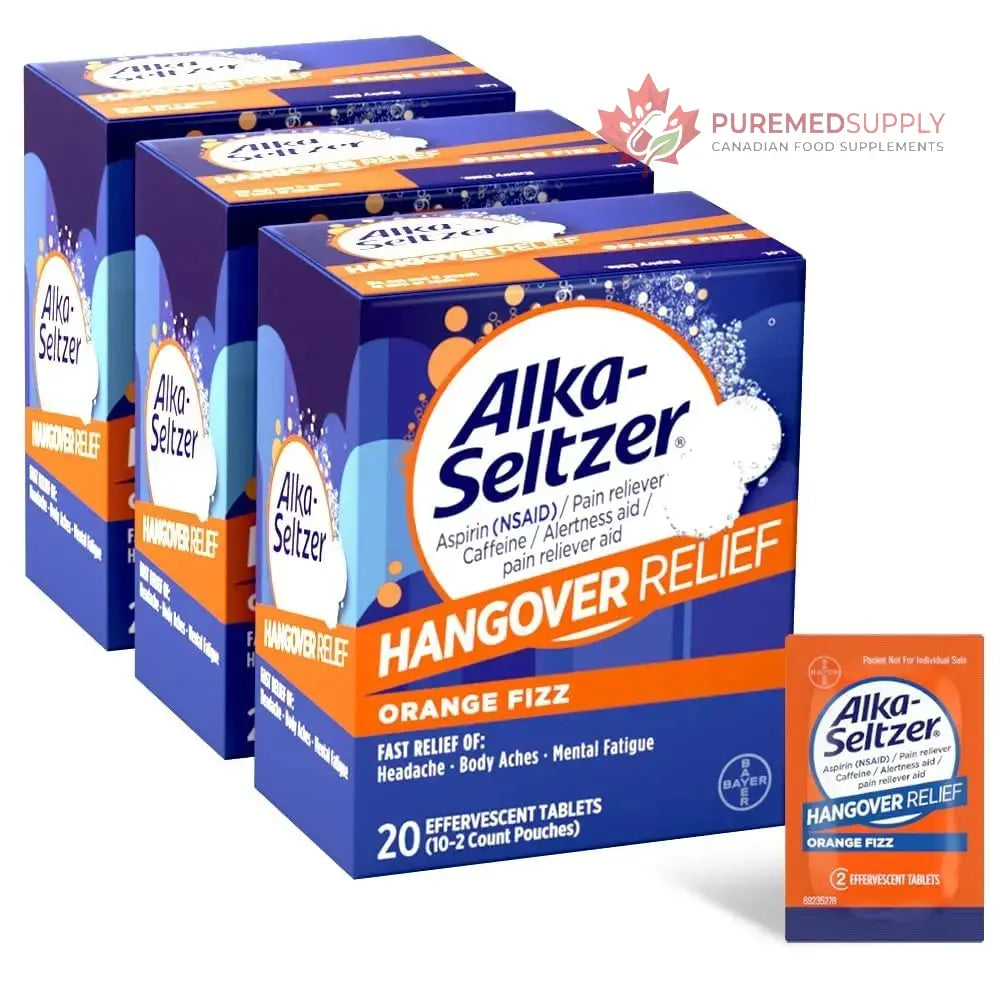 Alka-Seltzer Hangover Relief Tablets, Fast Relief Starts In About 15 Minutes for Headaches, Body Aches & Mental Fatigue, Bachelorette & Bachelor Party Packs 60 Count (3 Boxes, 20 Tablets Each) Alka-Seltzer buy supplements canada
