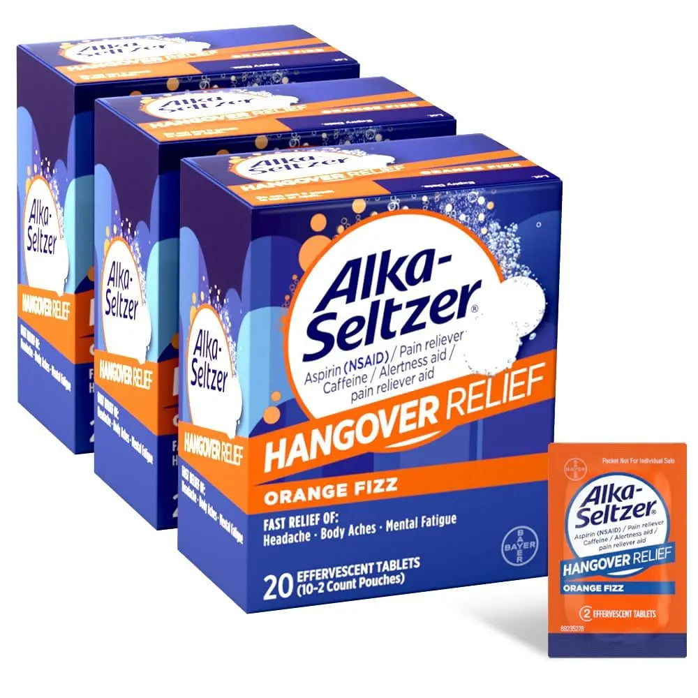 Alka-Seltzer Hangover Relief Tablets, Fast Relief Starts In About 15 Minutes for Headaches, Body Aches & Mental Fatigue, Bachelorette & Bachelor Party Packs 60 Count (3 Boxes, 20 Tablets Each) Alka-Seltzer buy supplements canada
