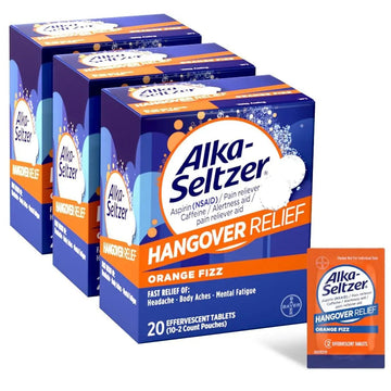 Alka-Seltzer Hangover Relief Tablets, Fast Relief Starts In About 15 Minutes for Headaches, Body Aches & Mental Fatigue, Bachelorette & Bachelor Party Packs 60 Count (3 Boxes, 20 Tablets Each) Alka-Seltzer buy supplements canada