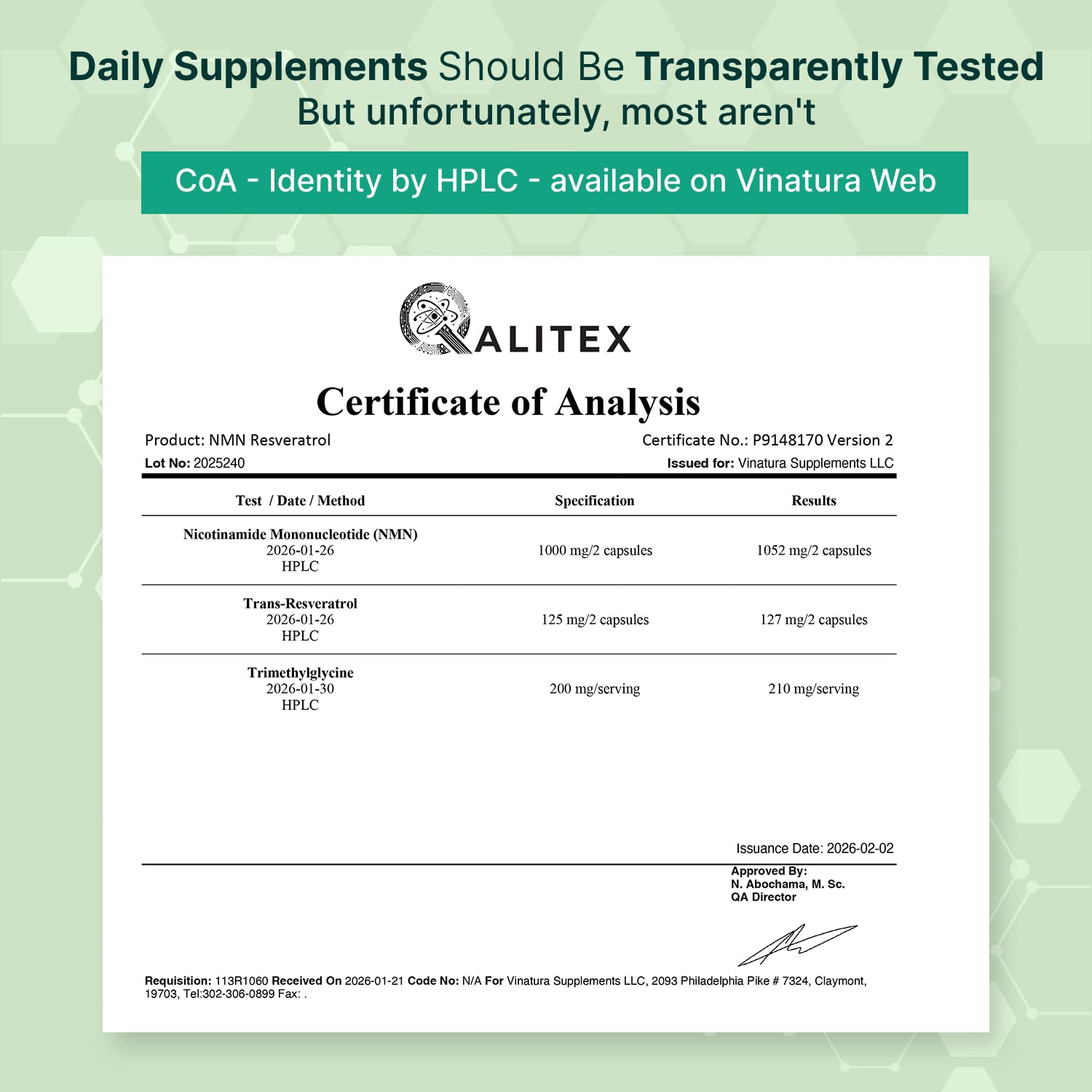 VINATURA NMN Complex Supplement 1325MG - NMN 1000mg with Resveratrol and TMG, Support NAD+, 60 Capsules VINATURA buy supplements canada
