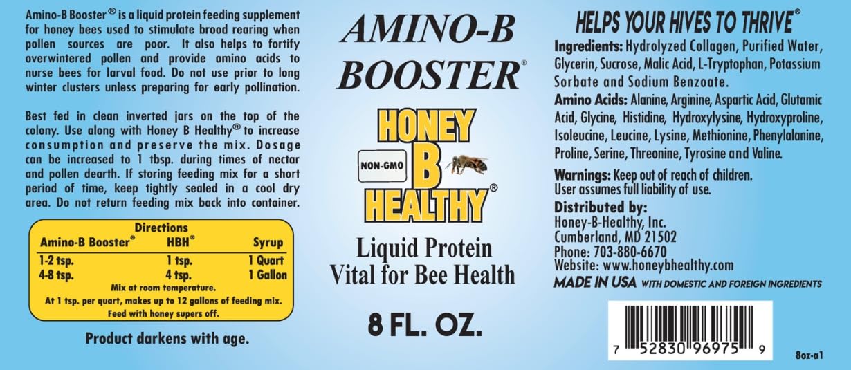 Amino-B Booster 8 oz. Bottle, Liquid Protein Vital for Bee Health Honey B Healthy buy supplements canada