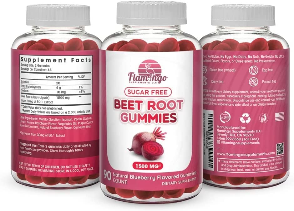 Sugar Free Nitric Oxide Beet Root Gummies (1500 mg)- Beet Root Chewables for Athletic Flamingo Supplements buy supplements canada