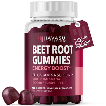 Beet Root Gummies with COQ10 & Pomegranate - Nitric Oxide Supplement for Men and Women - Beetroot for Endurance, Performance, Recovery - Vegan, Non-GMO, Gluten Free - HAVASU NUTRITION buy supplements canada