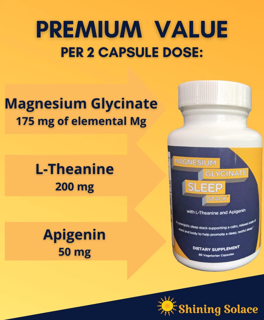 Shining Solace Magnesium Glycinate Sleep Stack with 200 mg L-Theanine, 50 mg Apigenin, 175 mg of Elemental Magnesium Glycinate | Sleep Support Magnesium Supplement | Made in USA Shining Solace buy supplements canada