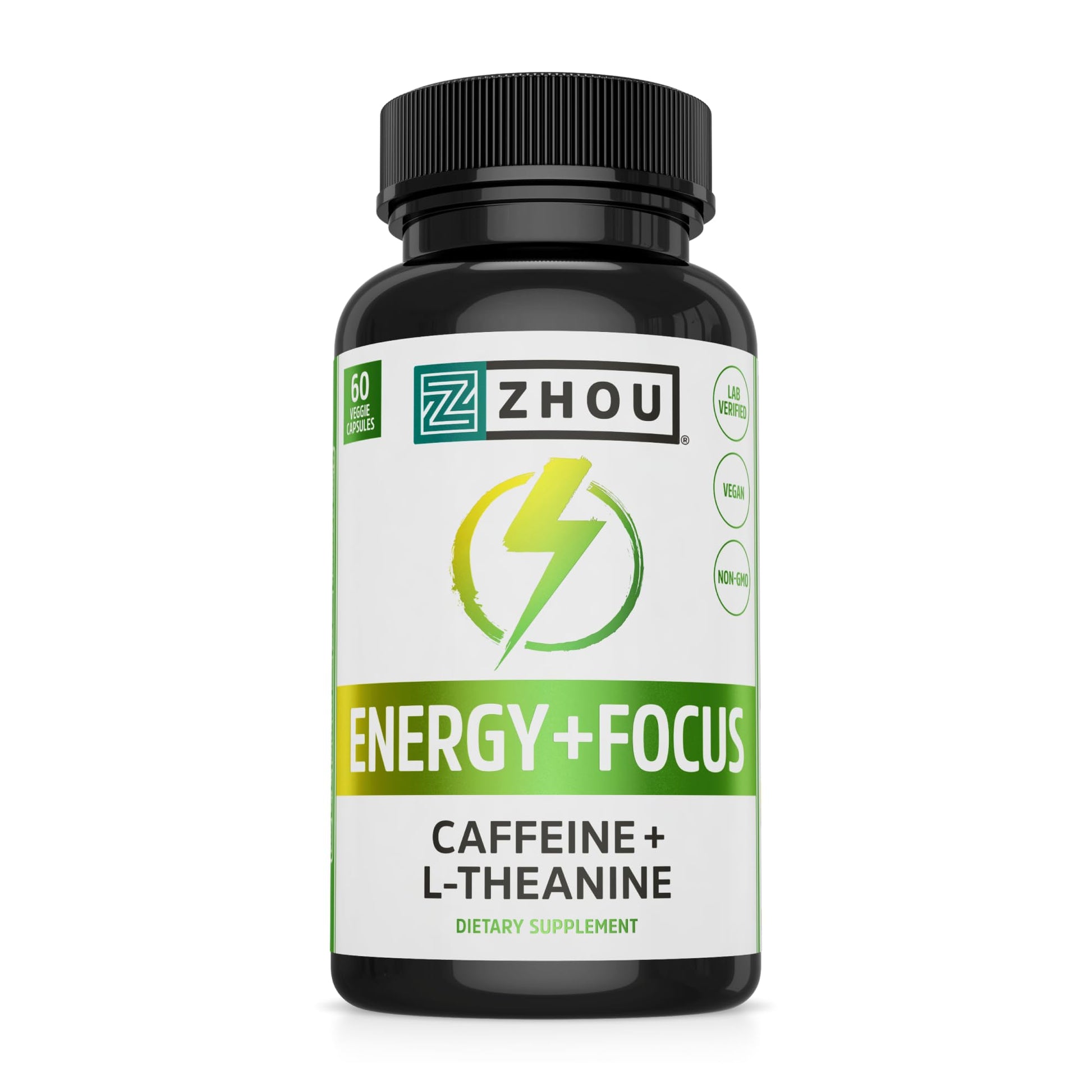 Zhou Energy + Focus - L Theanine Caffeine Pills, 200mg L-Theanine, 100mg Natural Anhydrous Caffeine Boost for Adults, Men & Women, Slow Extended Release - 60 Vegetarian Capsules (Pack of 1) ZHOU buy supplements canada