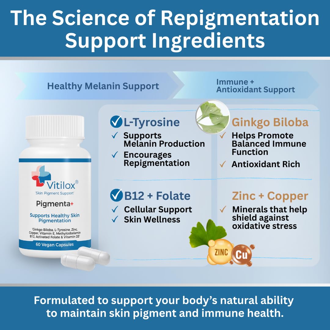 Vitilox Pigmenta+ Advanced, Skin Tone Support Supplement – 60 Tablets | 2 Months | Natural Vitiligo Skin Pigmentation Support | Reduce White Body Spots Vitilox buy supplements canada
