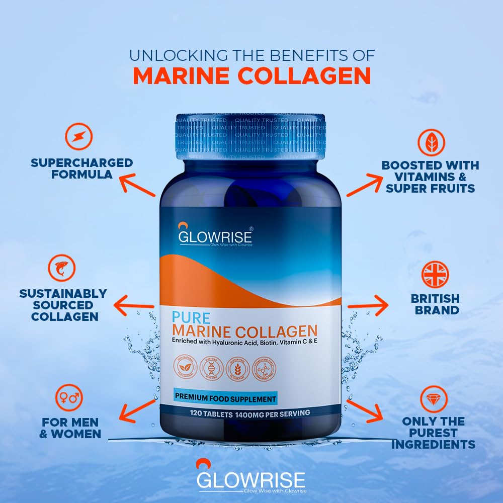 Pure Marine Collagen 120 Tablets 1400mg - Premium Blend with Hyaluronic Acid, Biotin, Vitamin C & E GLOWRISE buy supplements canada