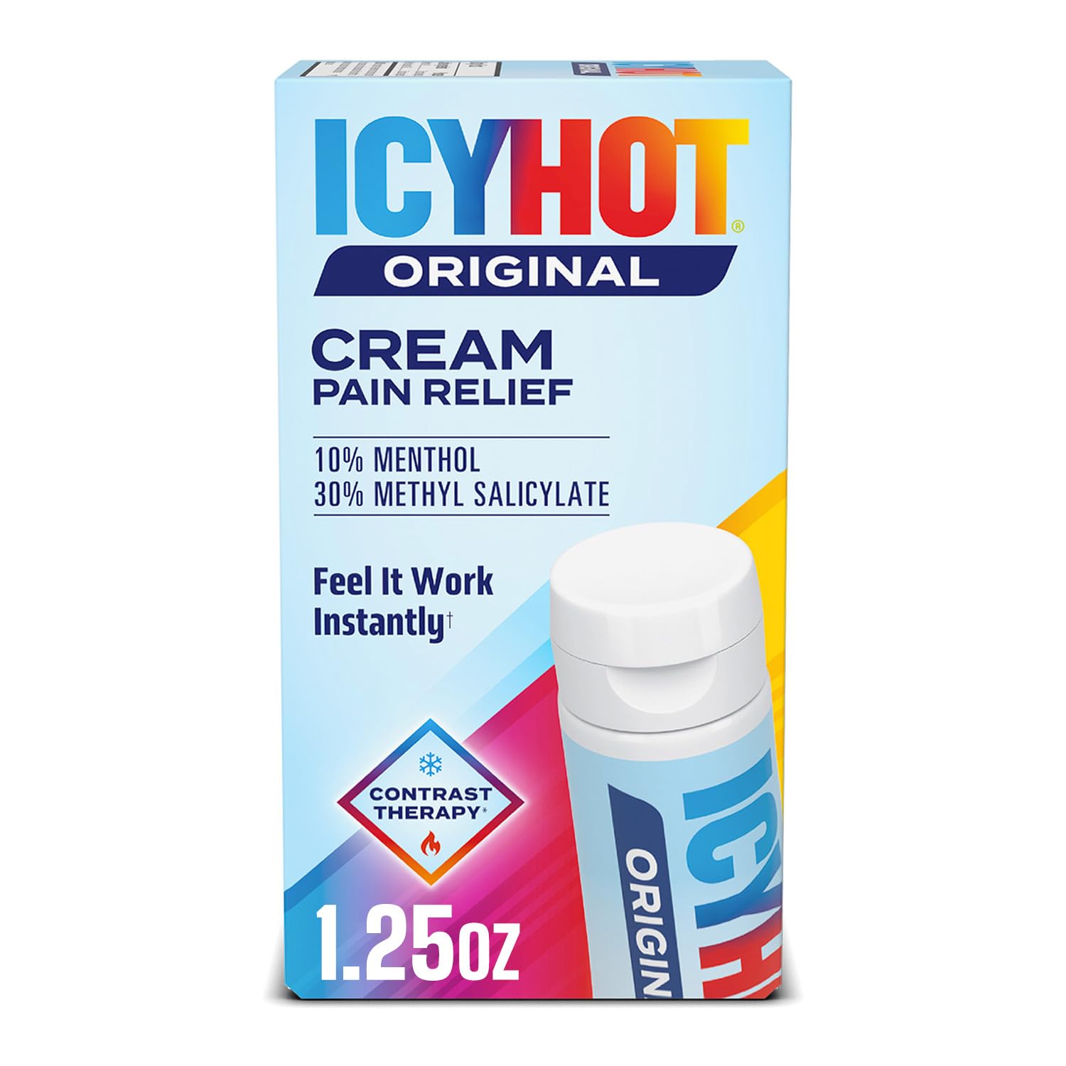 Icy Hot Original Pain Relief Cream, Fast-Acting Pain Relief with Menthol 10% and Methyl Salicylate 30%, Ice and Heat Contrast Therapy for Backaches, Joints, Muscle Strains and Arthritis, 1.25 oz Icy Hot buy supplements canada