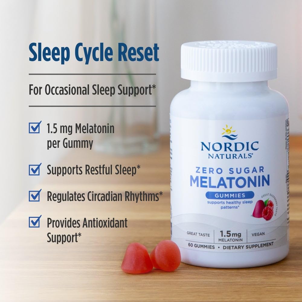 Nordic Naturals Zero Sugar Melatonin Gummies, Raspberry - 120 Gummies - 1.5 mg Melatonin - Great Taste - Restful Sleep, Antioxidant Support - Non-GMO, Vegan - 120 Servings Nordic Naturals buy supplements canada