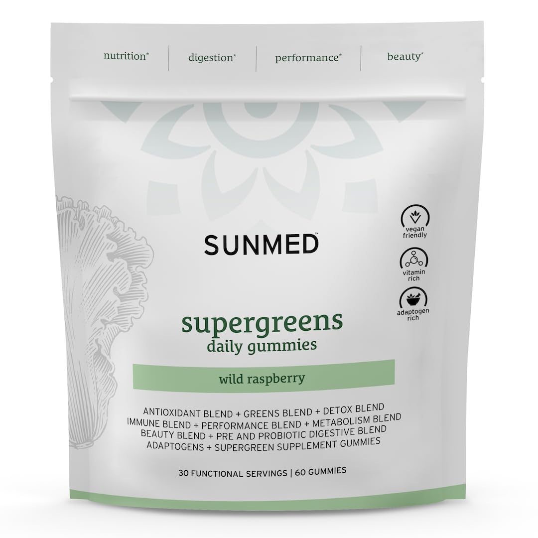 SUNMED Supergreens Daily Gummies – Wellness Blend with Ashwagandha, Green Tea, Spirulina, Probiotics, Antioxidants & Detox Support for Immunity, Gut, Skin & Brain Health | Wild Raspberry, 60ct SUNMED buy supplements canada