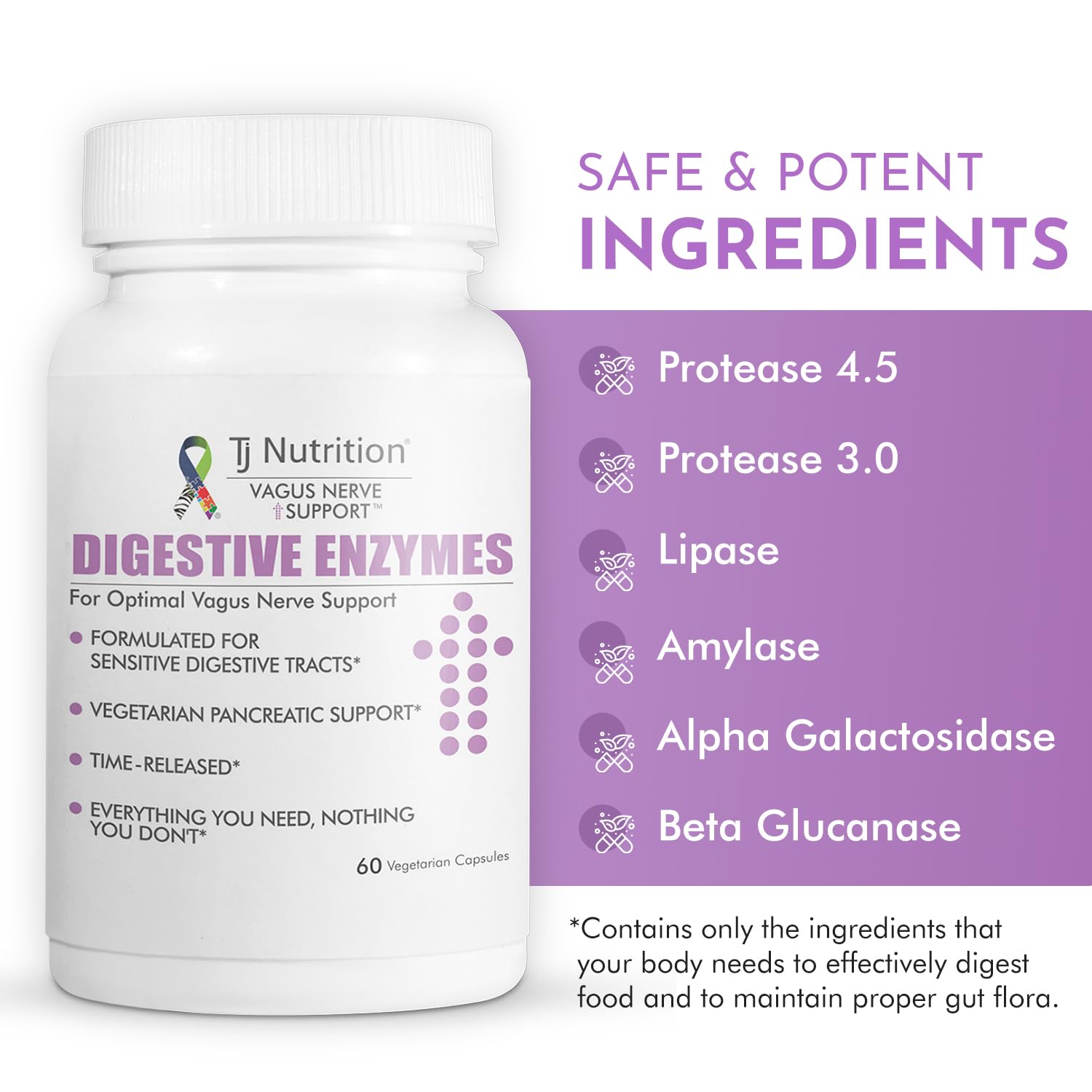 TJ Nutrition Digestive Enzymes for Sensitive Stomachs - Supports Vagus Nerve, Vegetarian Pancreatic Support, Timed Release Formula for Optimal Gut Health, Enhances Food Digestion & Gut Flora TJ Nutrition buy supplements canada