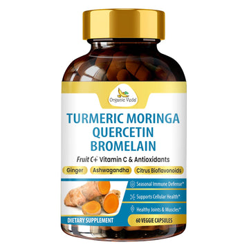 Organic Veda Turmeric Moringa Quercetin with Bromelain Capsules - Fruit C+ Vitamin C Antioxidants Immune System & Respiratory Supplement - Ashwagandha, Ginger, Citrus Bioflavonoids, 60 Vegan Capsule Organic Veda buy supplements canada