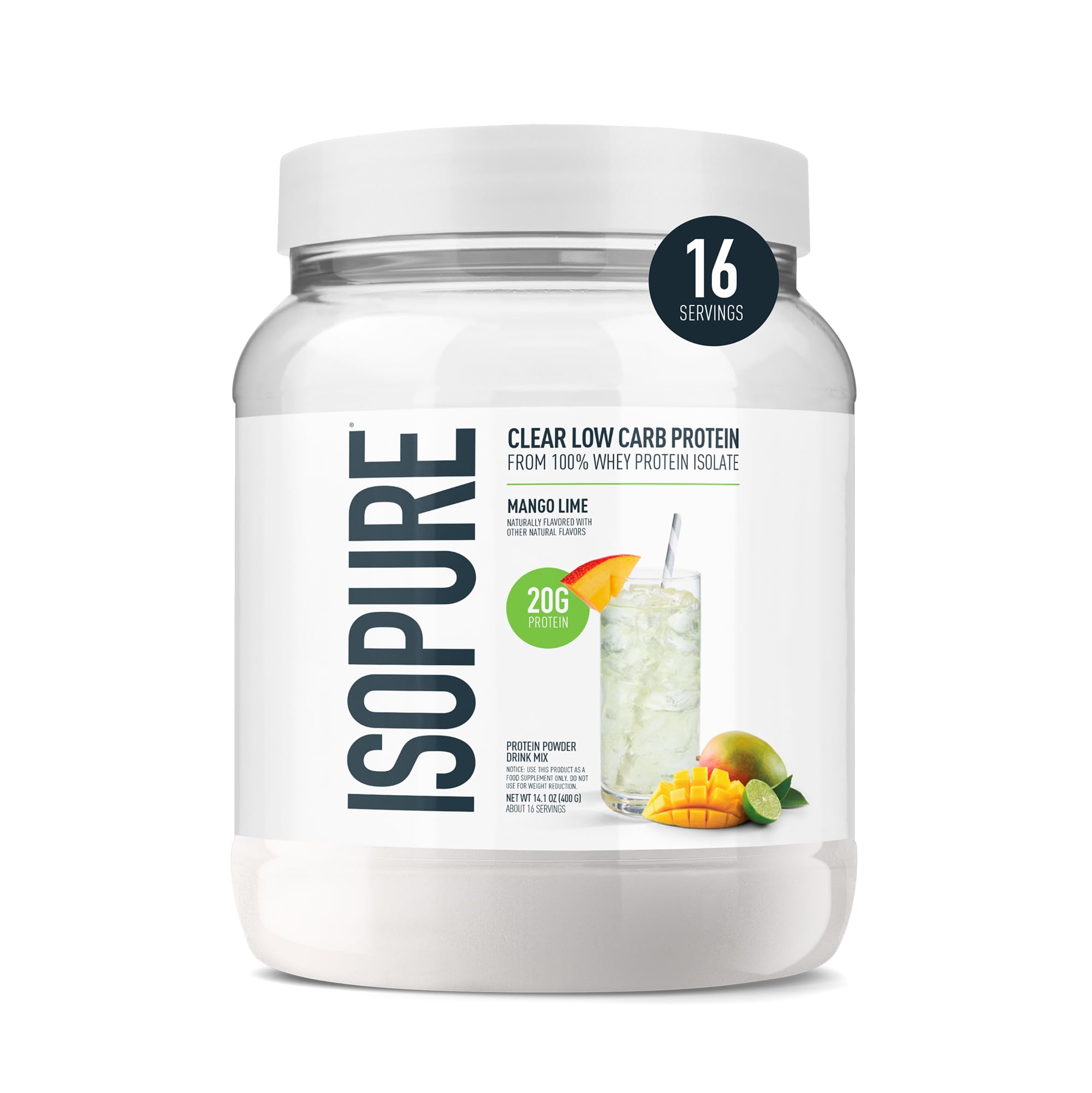 Isopure Clear Whey Isolate Protein Powder, Lactose Free, Gluten Free, Naturally Flavored, Mango Lime, 20g Protein Per Serving, 14.1 Oz, 16 Servings (Packaging May Vary) Isopure buy supplements canada