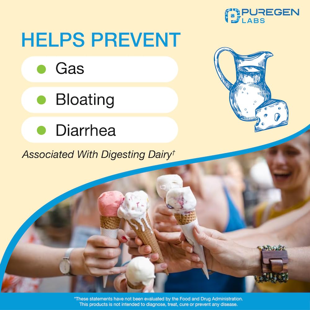 Puregen Labs Dairy Relief Natural Fast Acting Lactase Enzyme 3000 FCC, Lactose Intoleran P Puregen Labs buy supplements canada