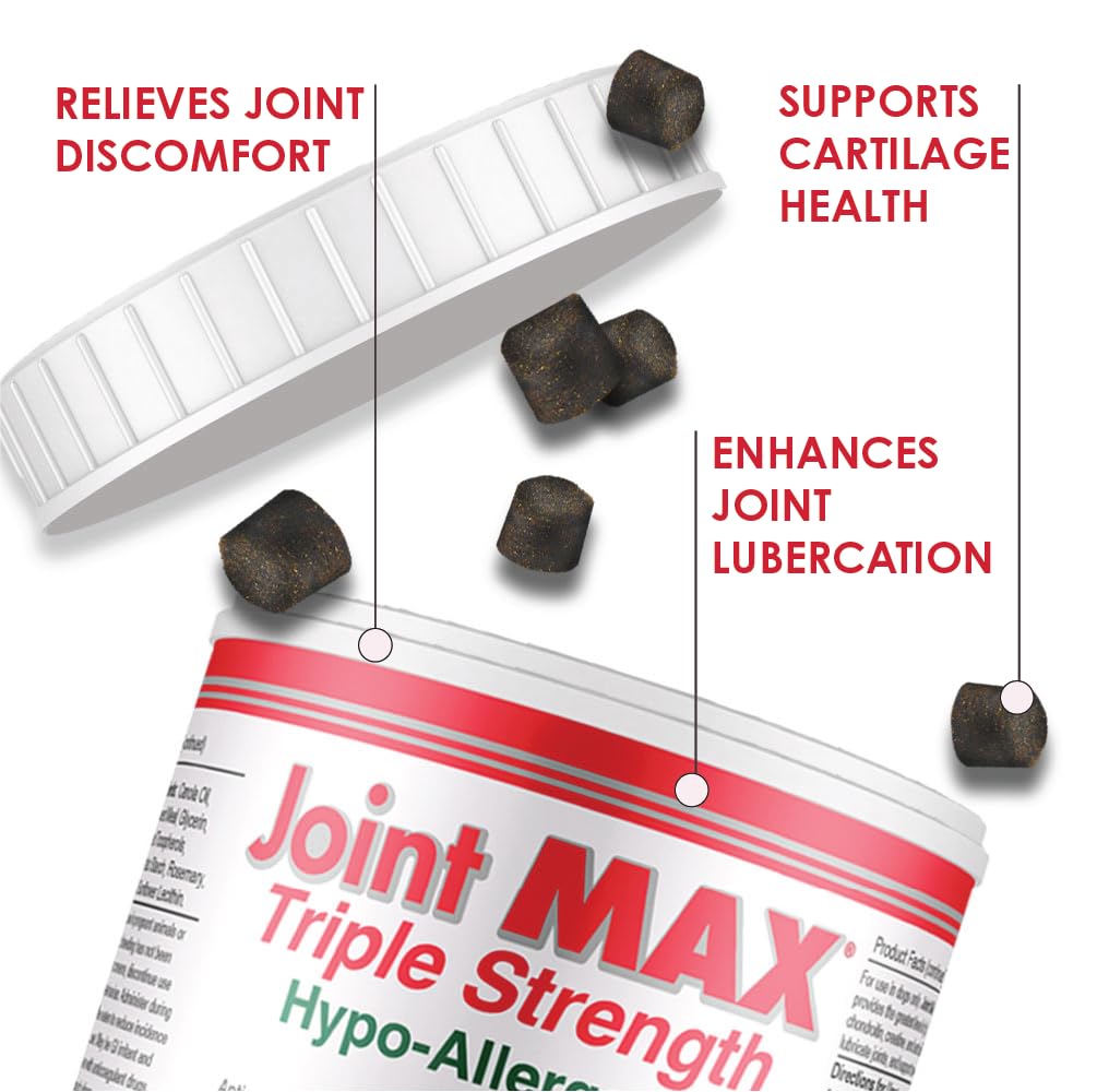Joint MAX Triple Strength Hypo-Allergenic Soft Chews for Dogs - Hip and Joint Support Supplement with Glucosamine, Chondroitin, & MSM - Made in The USA - 120 Soft Chews Joint Max buy supplements canada