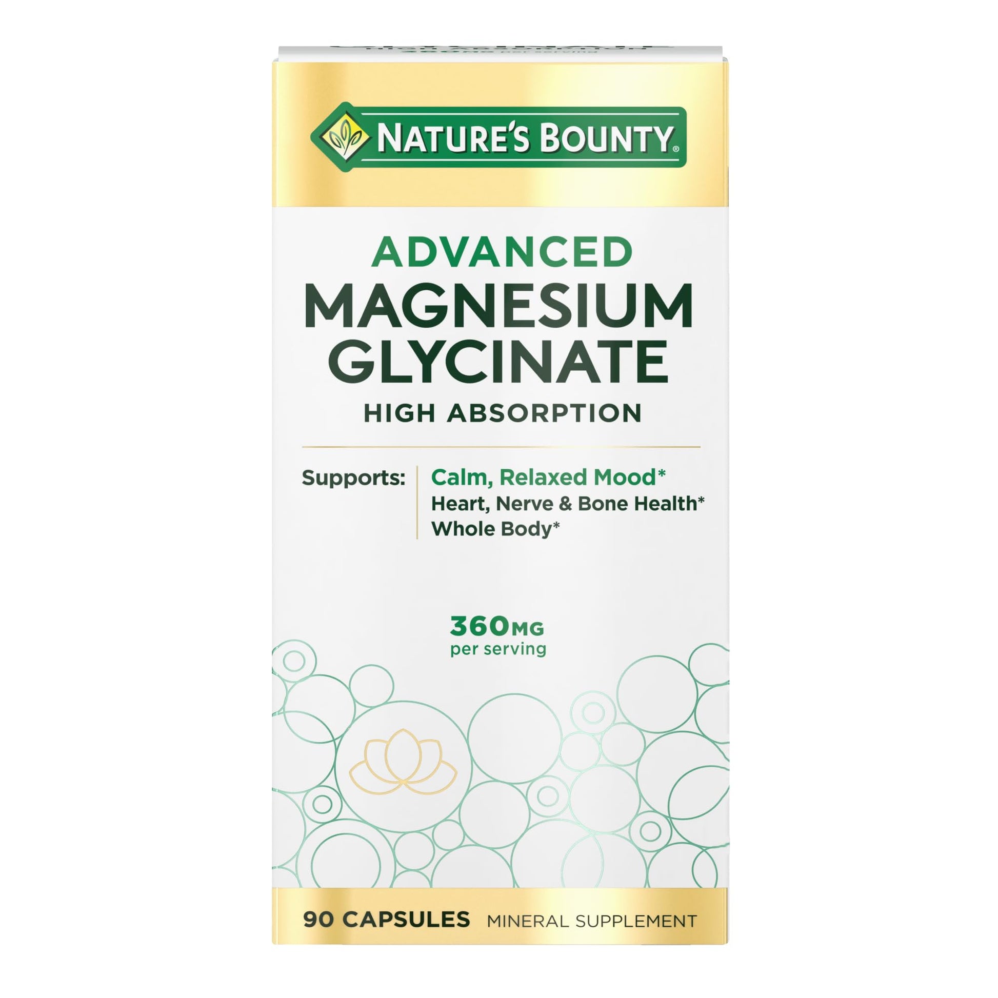 Nature's Bounty Calm Magnesium Glycinate Supplement - High Absorption Magnesium for Relaxed Mood, Heart & Bone Health, 90 Capsules Nature's Bounty buy supplements canada