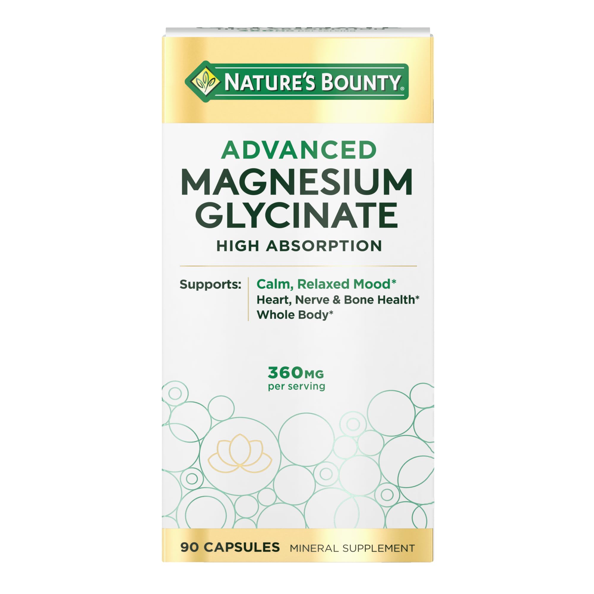 Nature's Bounty Calm Magnesium Glycinate Supplement - High Absorption Magnesium for Relaxed Mood, Heart & Bone Health, 90 Capsules Nature's Bounty buy supplements canada