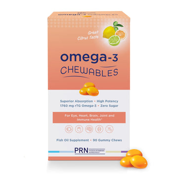 Omega 3 Gummy Chewables - 90 Gel Chews, 30-Day Supply, Citrus Flavor - 1760mg Ultra-Pure rTG Omega 3 for Eye, Heart, Brain, Joint & Immune Health PRN Physician Recommended Nutriceuticals buy supplements canada