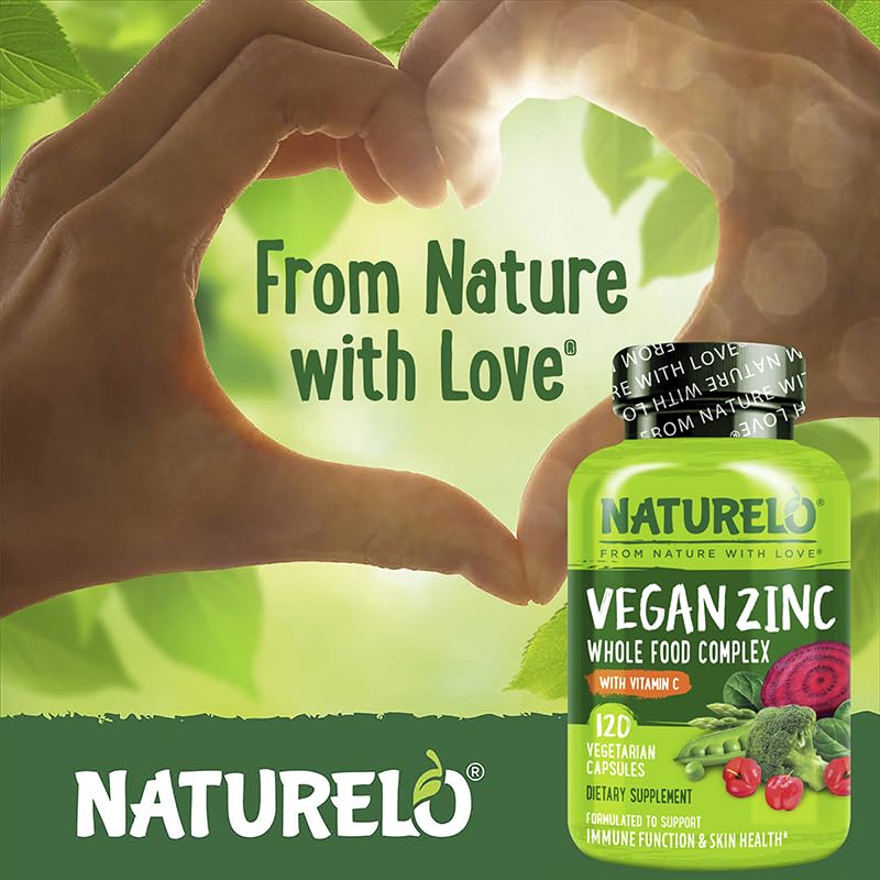 NATURELO Vegan Zinc Immune Support Capsules - Whole Food Complex with Vitamin C for Healthy Skin, Hair, and Nails - 120 Capsules NATURELO buy supplements canada