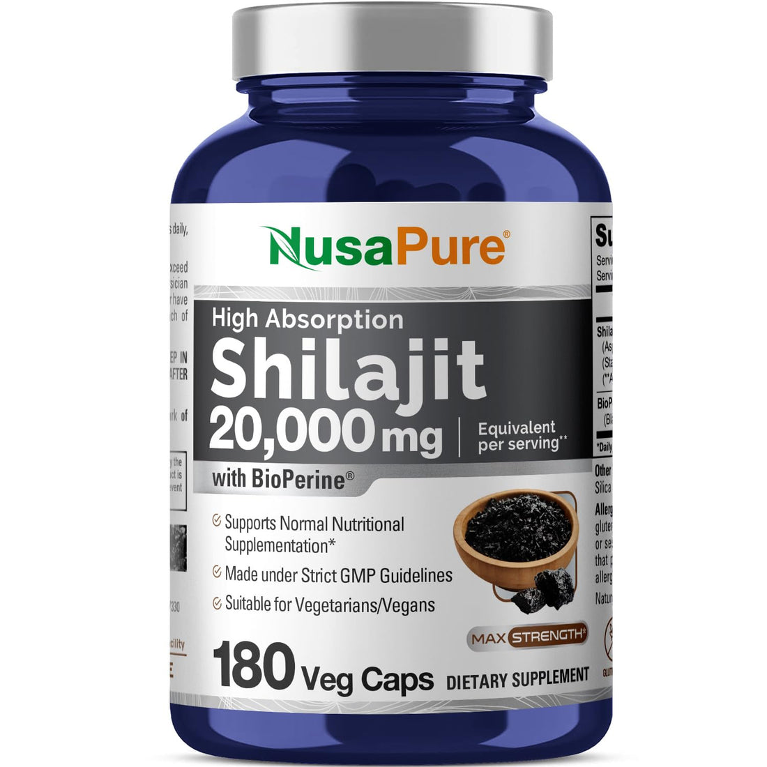 NusaPure Shilajit 20,000mg per Serving, 180 Veggie Caps, Non-GMO, Gluten Free, Bioperine NusaPure buy supplements canada