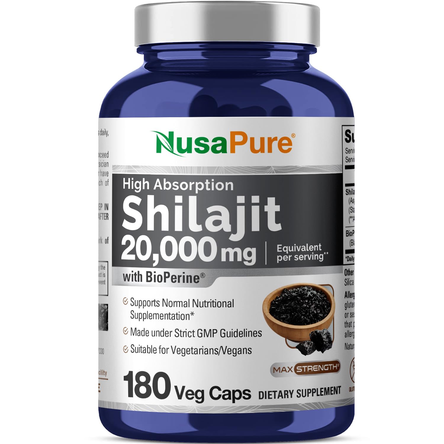 NusaPure Shilajit 20,000mg per Serving, 180 Veggie Caps, Non-GMO, Gluten Free, Bioperine NusaPure buy supplements canada