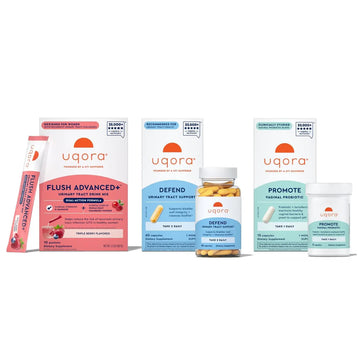 Uqora Flush Advanced+ Regimen with Flush Advanced+ - Cranberry to Reduce Risk of Recurrent UTI** - Defend & Promote - D-Mannose, Vitamin C, Green Tea Extract & Probiotics - 3-Part Bundle Uqora buy supplements canada