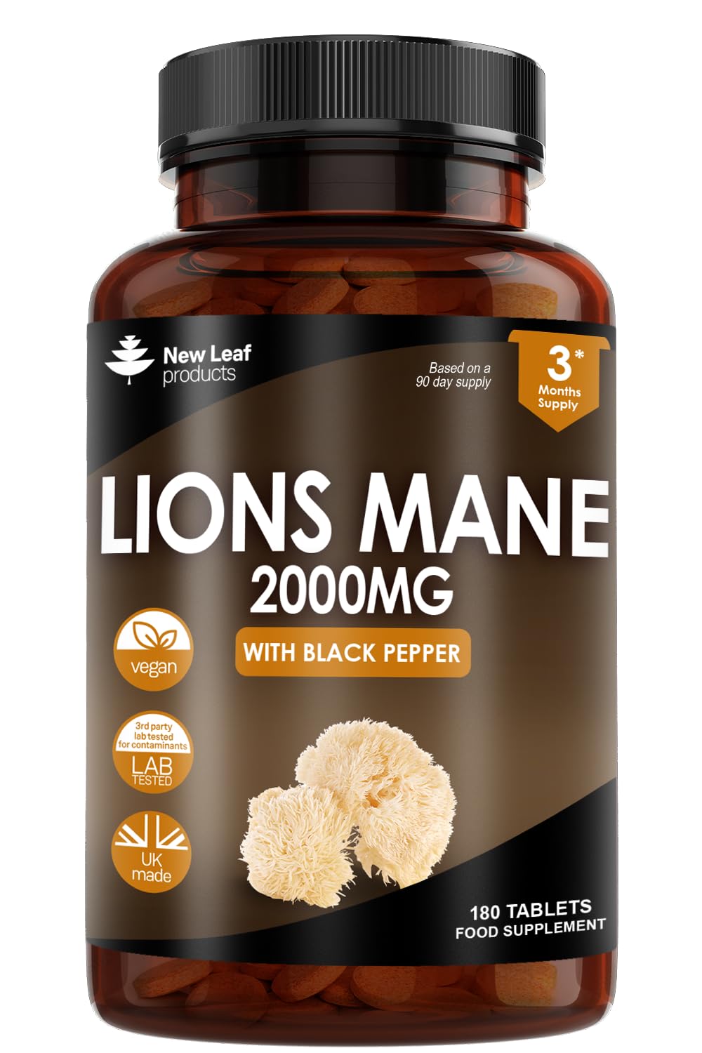 Lions Mane Mushroom Extract Supplement 2000mg - 180 High Strength Vegan Tablets NEW LEAF PRODUCTS buy supplements canada