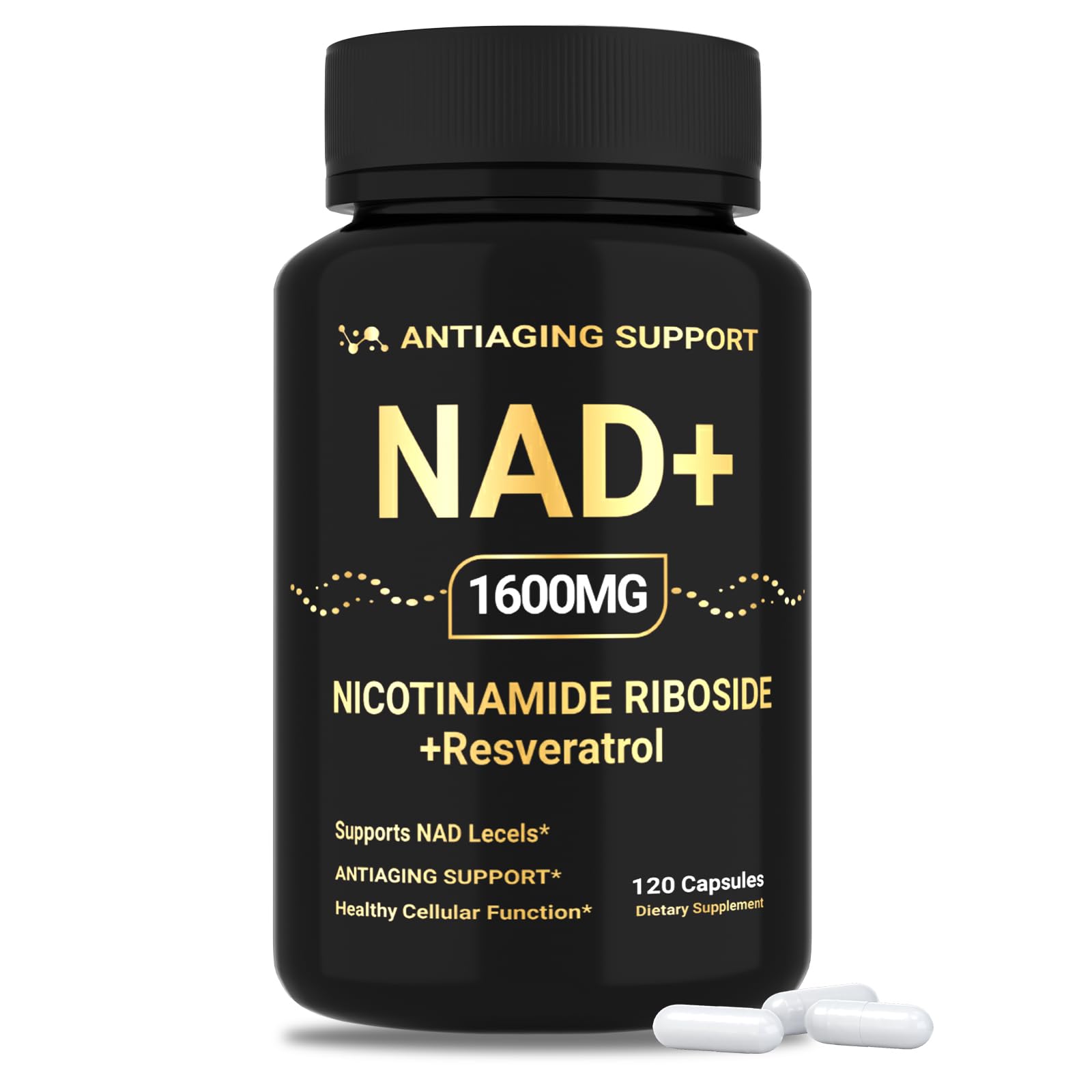 NAD Supplement 1600mg, NAD+ with Resveratrol & Nicotinamide Riboside, Anti-Aging Support, Cellular Energy & Mental Clarity Support, Vegan Non-GMO, 120 Capsules ANTIAGING SUPPORT buy supplements canada