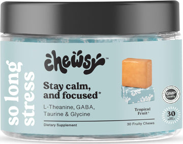 Chewsy So Long Stress, Calm Fruity Chews, Stay Calm & Focused. w/L-theanine, Amino Acid, GABA, Glycine, Tyrosine, Taurine & Magnesium. Non-GMO and Gluten-Free. Tropical Fruity Chews, 30-Day Supply CHEWSY buy supplements canada