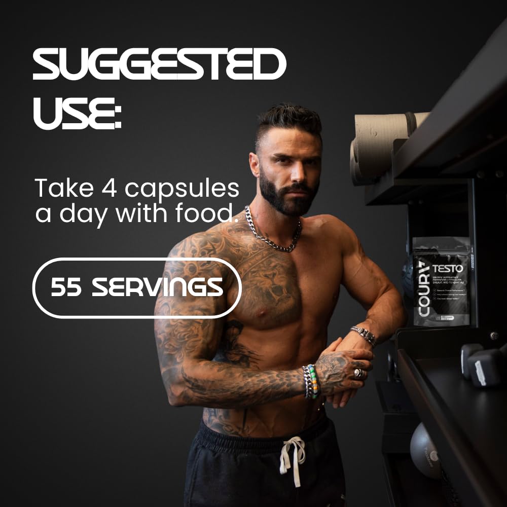 COURA Mens Testo Booster and Multivitamin for Men, 220 Capsules (55 Servings), with Shilajit, Zinc, Magnesium, L-Arginine, and Citrulline, Performance Support COURA buy supplements canada