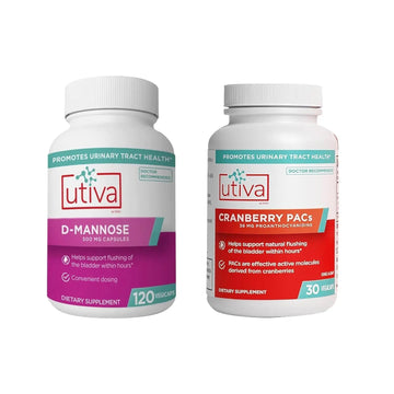 20% Bundle Utiva Cranberry PACs 30 Vegi Capsules Cranberry Supplement for Urinary Tract Health for Women and Men + Utiva D-Mannose 500mg 120 Capsules Naturally Flush The Bladder and Urinary Tract Szio+ buy supplements canada