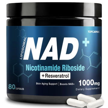 NAD+ Supplement 1000mg - Nicotinamide Riboside (NR) and Resveratrol, Liposomal NAD of Pure Organic Ingredients for Women & Men Healthy Aging, Brain and Cellular Energy, 80 Capsules TOPCAPAK buy supplements canada