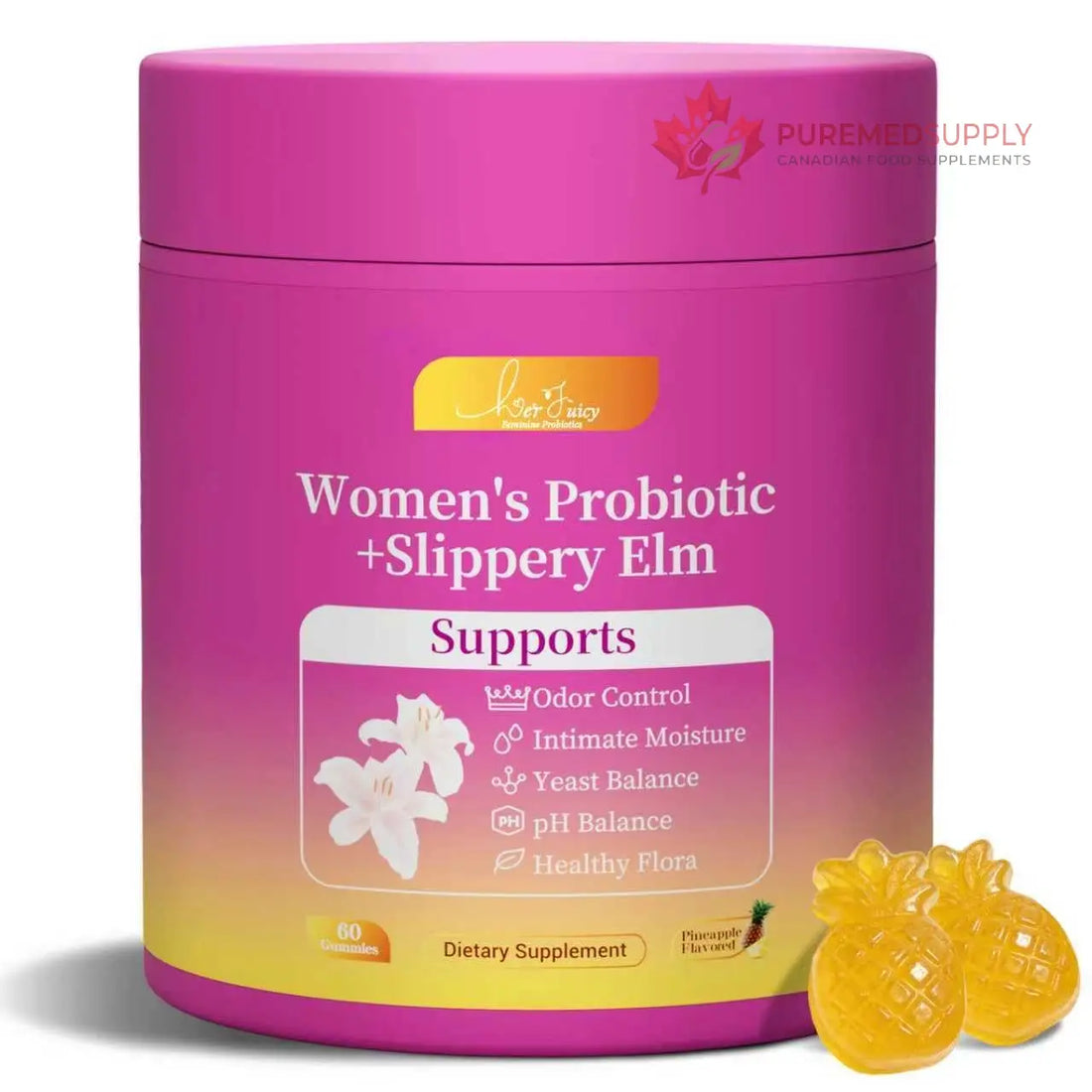 Brurtzexs Her Juicy Feminine Probiotics Gummies for Women with Slippery Elm - Pineapple Flavor, pH Balance & Immune Health Support - Digestive & Feminine Support - Vegan Supplement, 60 C Brurtzexs buy supplements canada