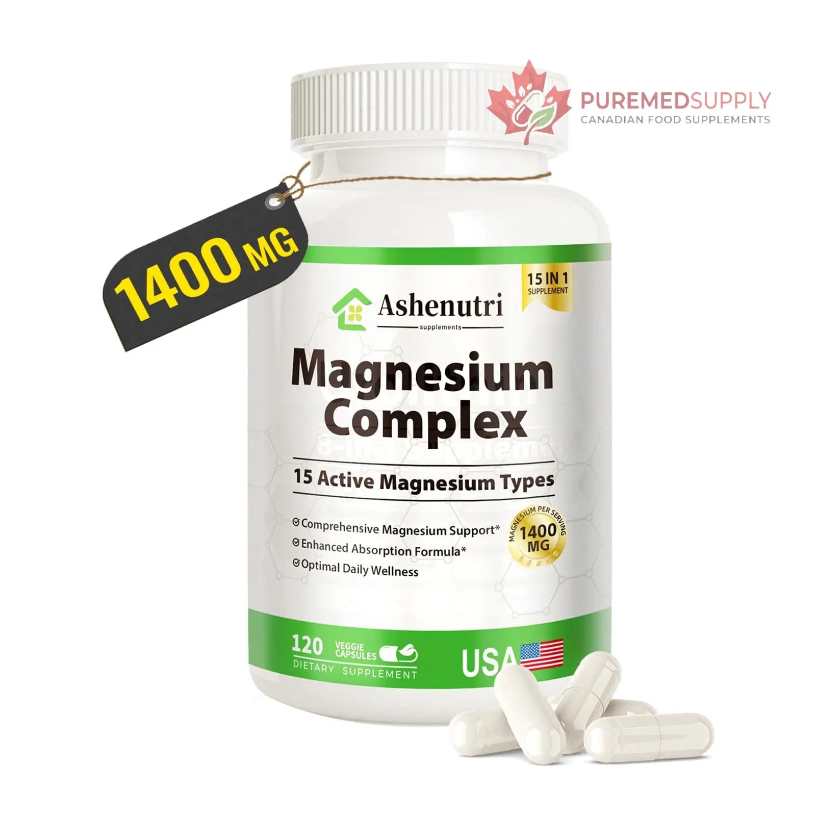 Magnesium Complex with 15 Types Magnesium Glycinate Citrate Malate Taurate Oxide Carbonate Chloride Orotate Magnesio Muscle, Heart, Relaxation & Nerves 120 Vegan Capsules, 60-Day Supply Ashenutri buy supplements canada