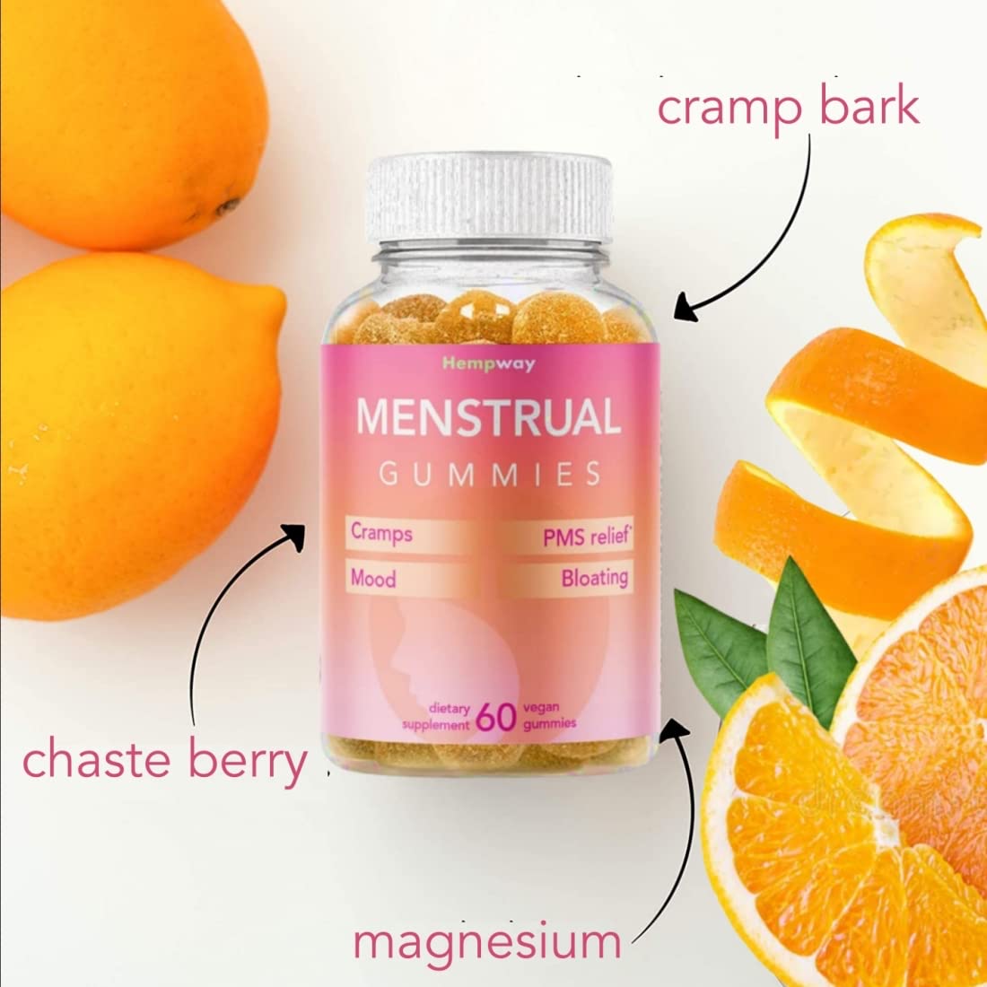 HEMPWAY Menstrual Gummies for Women May Help Support Bloating, Period Relief | Plant-Based | Cramp Bark, Magnesium, Chaste Berry | Vegan | Orange 60ct HEMPWAY buy supplements canada
