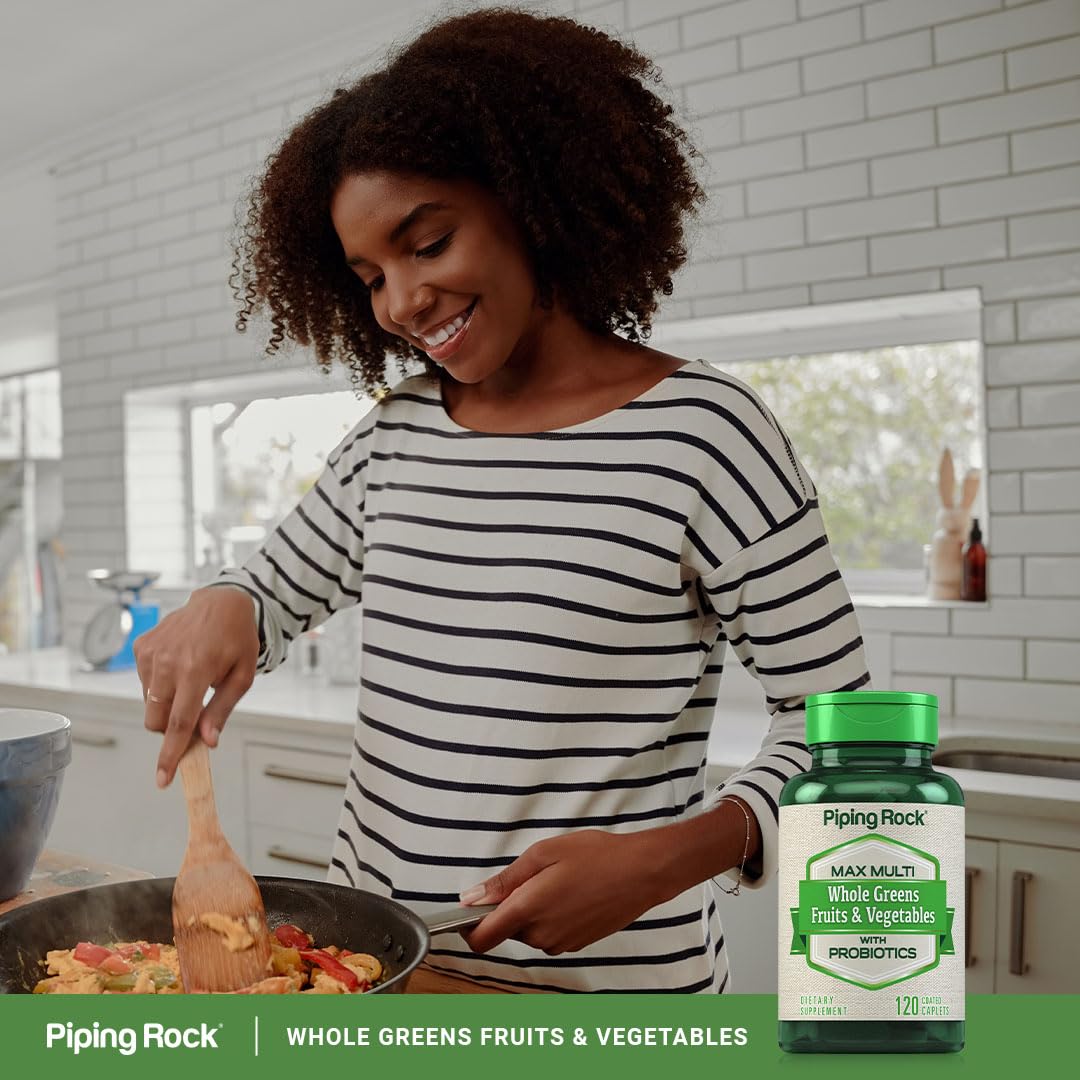 Piping Rock Fruits and Veggies Supplement | 120 Caplets | Fruit and Vegetable Blend with Probiotics | Max Multi Vitamin | Non-GMO, Gluten Free Piping Rock buy supplements canada