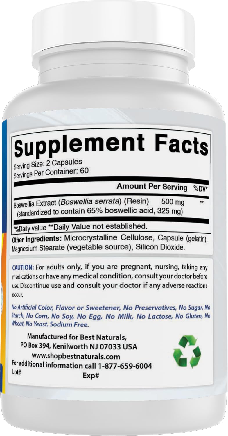 Best Naturals Boswellia Serrata Joint Health 250 mg 120 Capsules - Standardized to 65% Boswellic Acid (120 Count (Pack of 3)) Best Naturals buy supplements canada