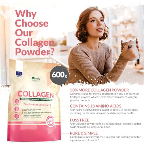 Collagen Powder 600g - 100 Servings - High Grade Pure Bovine 100% - Collagen Peptides Hydrolysate Nu U Nutrition buy supplements canada