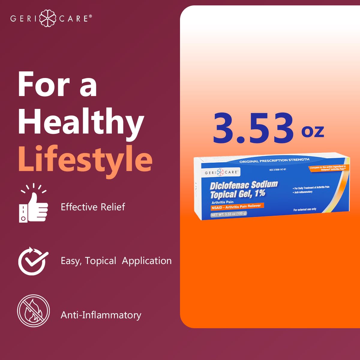 GeriCare Topical Arthritis Pain Relief Gel Diclofenac Sodium 1% (NSAID) Hand Wrist Elbow Foot Ankle Knee Extra-Strength Pain Reliever- Anti-inflammatory Arthritis Pain Treatment, 3.53oz (2 Pack) GeriCare buy supplements canada