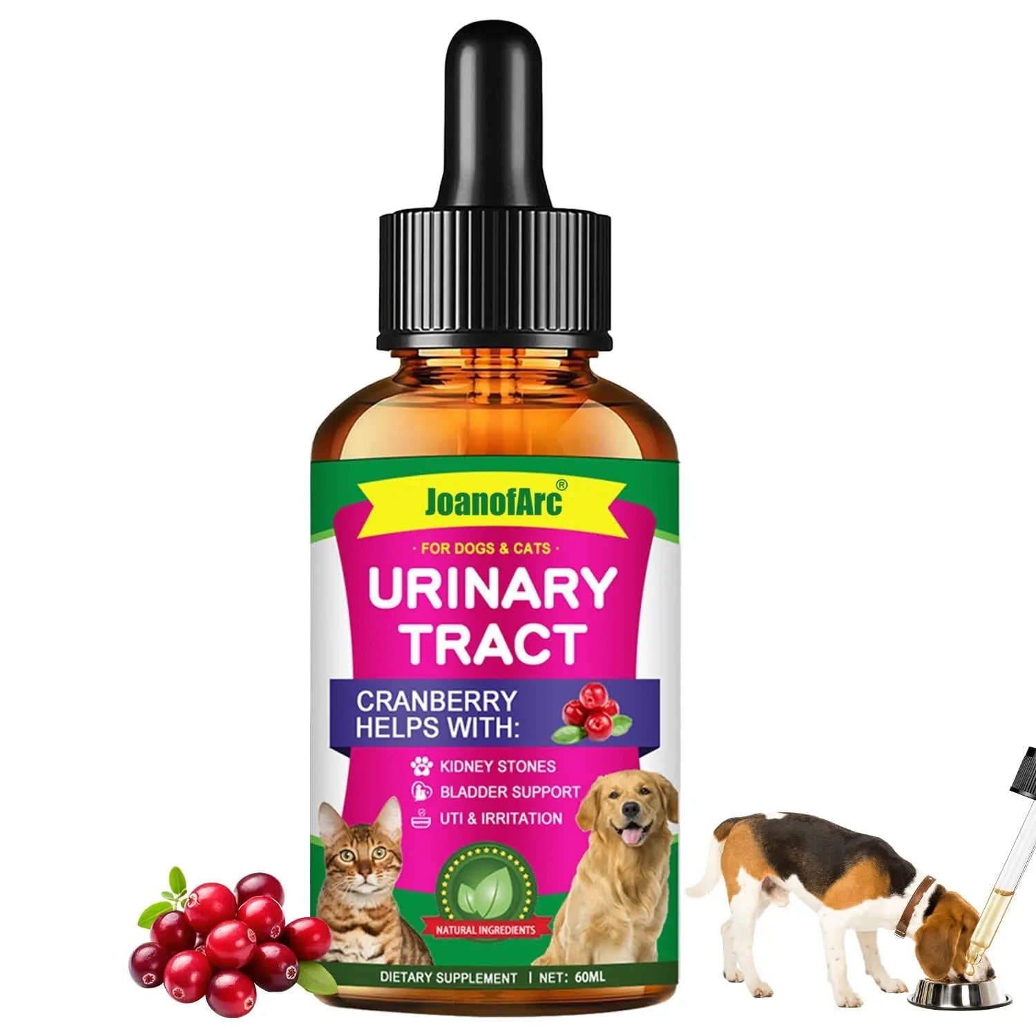 Urinary Tract for Cats, Cat & Dog Urinary Tract Drops Infection Remedy with Cranberry Dog Supplements, Cranberry Kidney Bladder Support Supplement - 60ml / 2 Fl.oz JoanofArc buy supplements canada