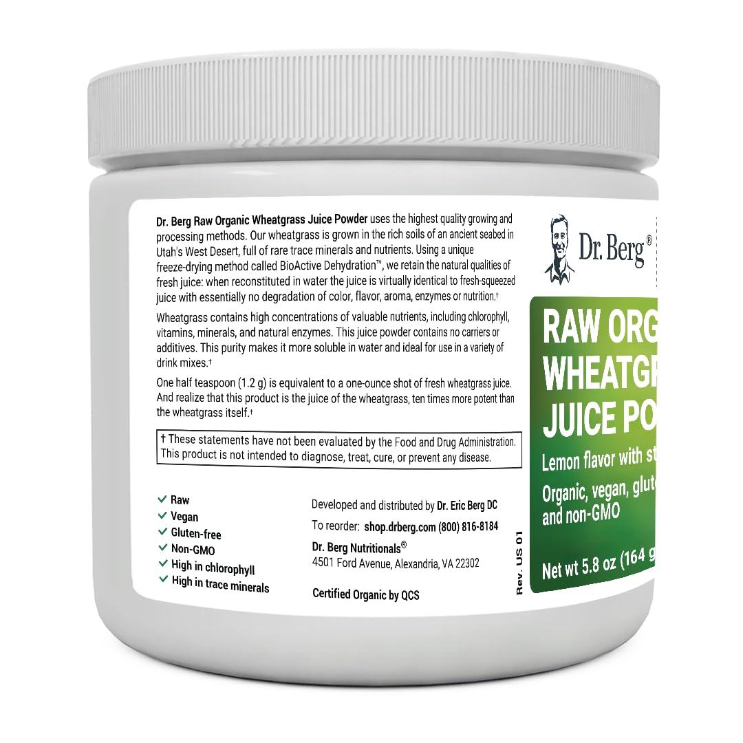 Dr. Berg's Raw Wheatgrass Juice Powder (60 Servings) - USDA Certified Organic Dr. Berg Nutritionals buy supplements canada
