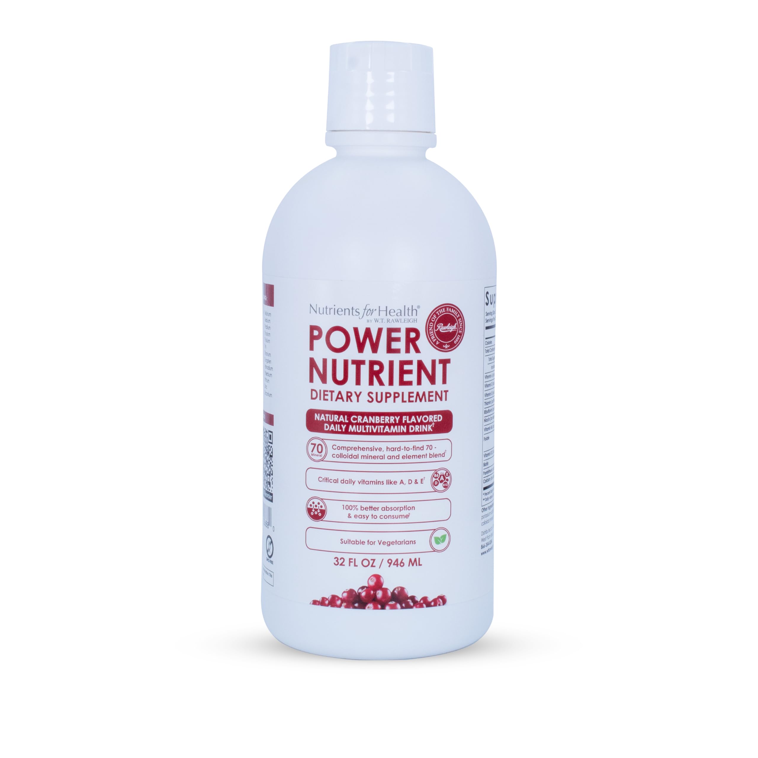 Rawleigh Power Nutrient: 32 fl oz for 1 Month - Cranberry Flavor, Daily Multivitamin Liquid Supplement for Men, Women with VIT. A - zinc & 70 Colloidal Trace Minerals, Vegetarian-Friendly, GMO Free Rawleigh buy supplements canada