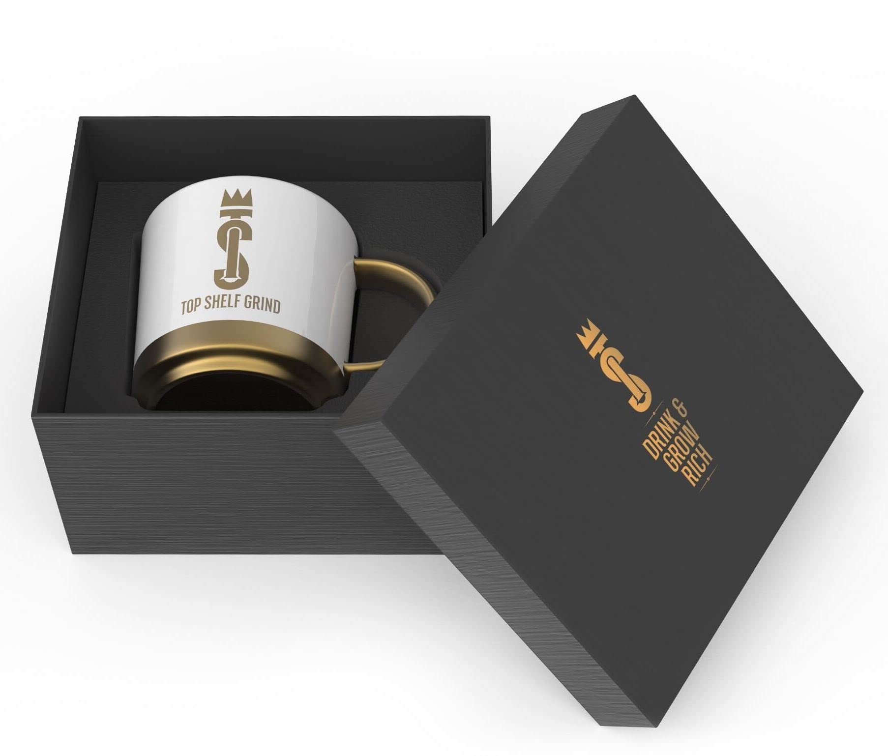 Top Shelf Grind Coffee Mug - The Prosperity Cup (Drink & Grow Rich) - White & Gold Join Top Shelf Grind buy supplements canada