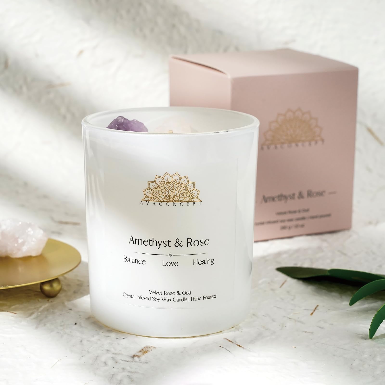 Ava Concept Scented Crystal Candle 10 oz jar Candle (Velvet Rose & Oud) ava concept buy supplements canada