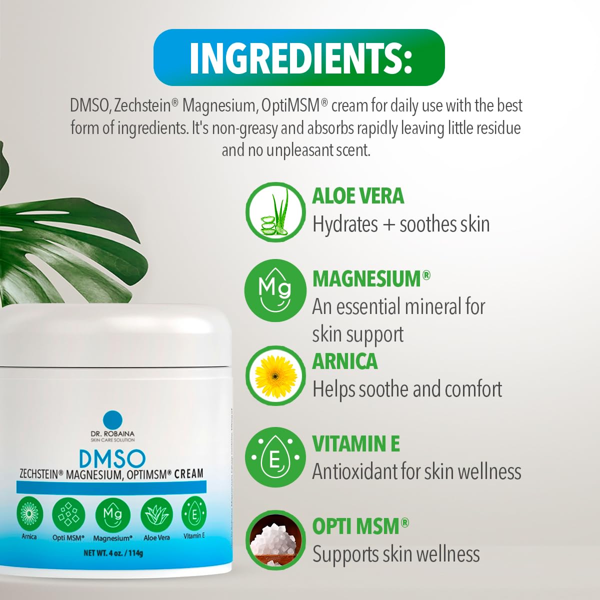 Dr. Robaina DMSO Cream – 99.9% Pure Dimethyl Sulfoxide | Formula with Zechstein Magnesium, Arnica, Aloe Vera & Vitamin E | Topical Cream for Body Wellness Dr. Robaina buy supplements canada
