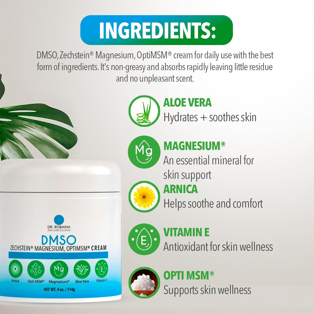 Dr. Robaina DMSO Cream - 99.9% Pure DMSO Pharmaceutical Grade | Formula with Zechstein Magnesium Dr. Robaina buy supplements canada