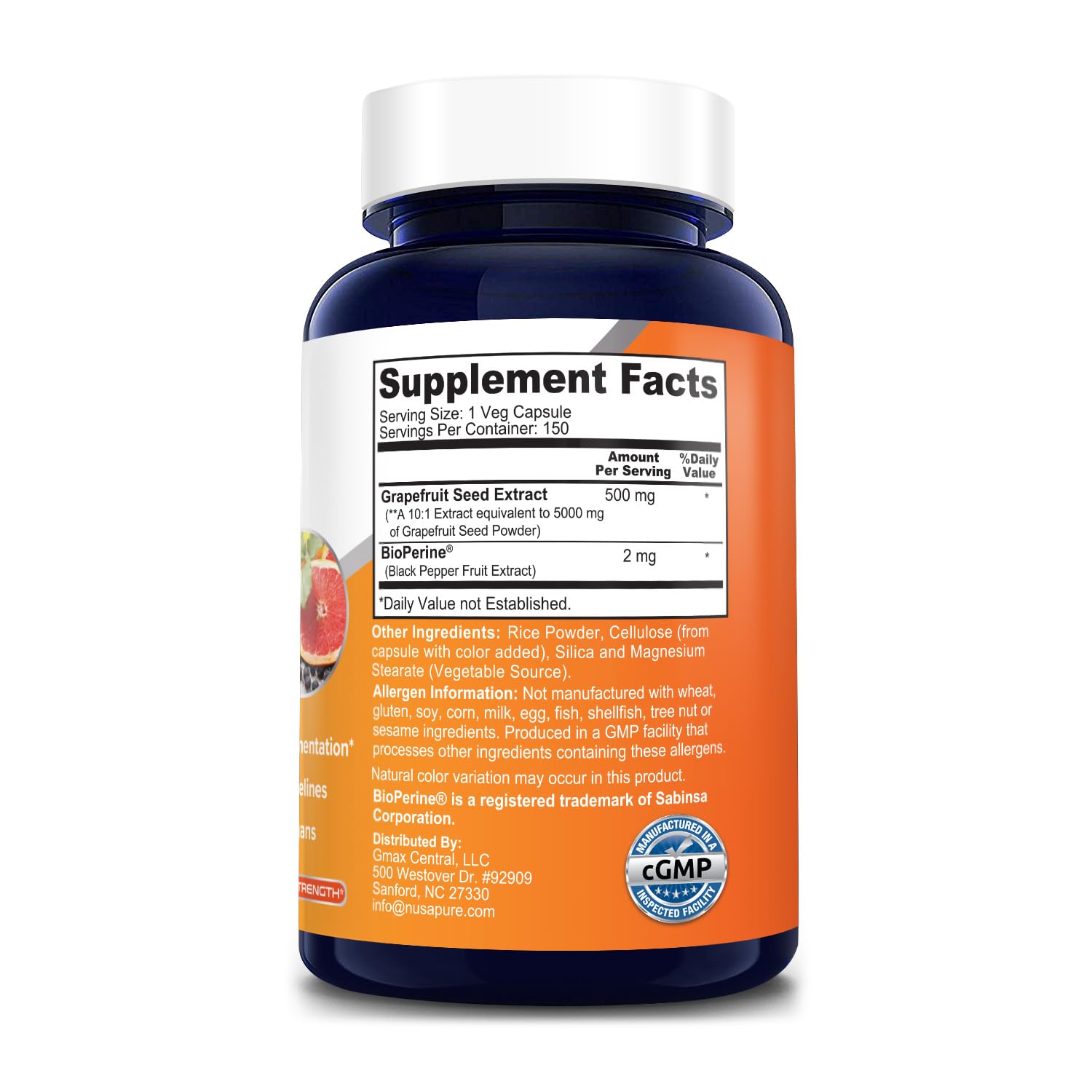 NusaPure Grapefruit Extract 5,000 mg per Capsule (Extract 10:1) Bioperine 150 Veggie caps (Gluten Free & Non-GMO) NusaPure buy supplements canada