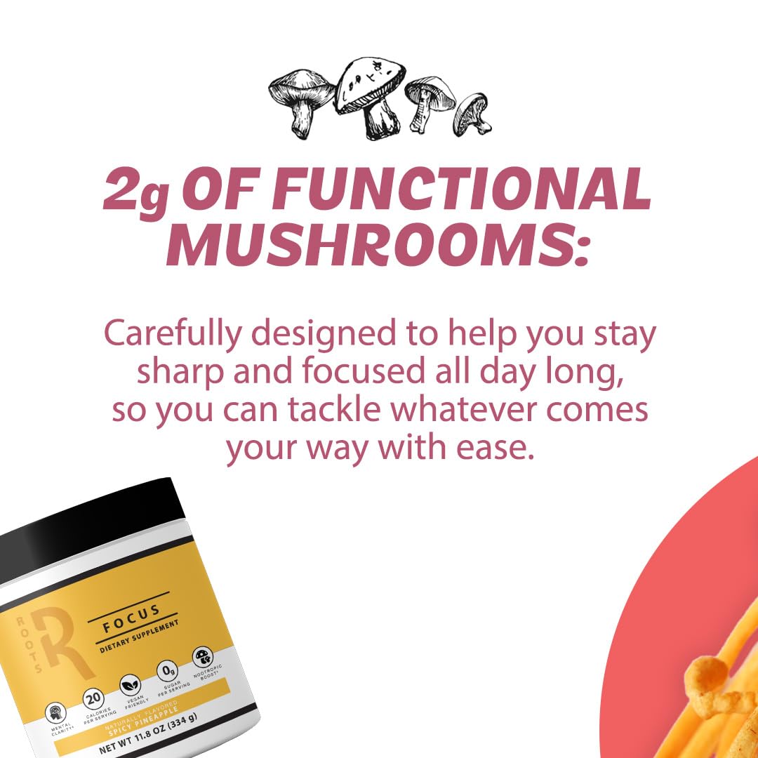 Roots Focus Brain Supplement - Nootropic Mushroom Supplement Powder for Memory, Focus, Energy - Lion's Mane, Cordyceps, Reishi Mushrooms with Caffeine - Blackberry Lemonade, 11.6oz Tub (50 Servings) Silver Star Nutrition buy supplements canada